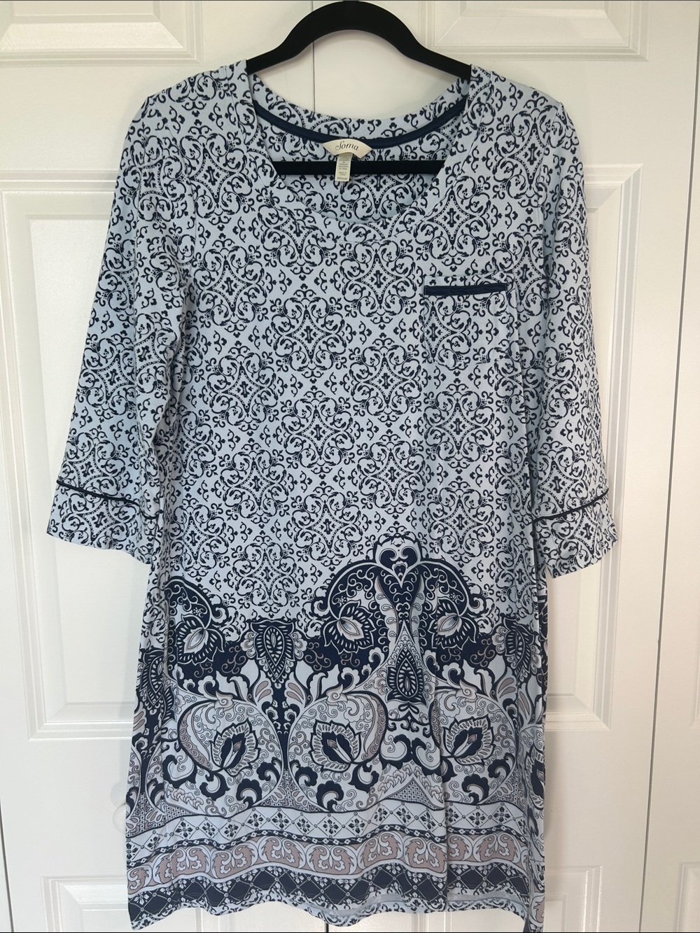 Soma Light Blue Nightshirt  with Navy Scroll Print